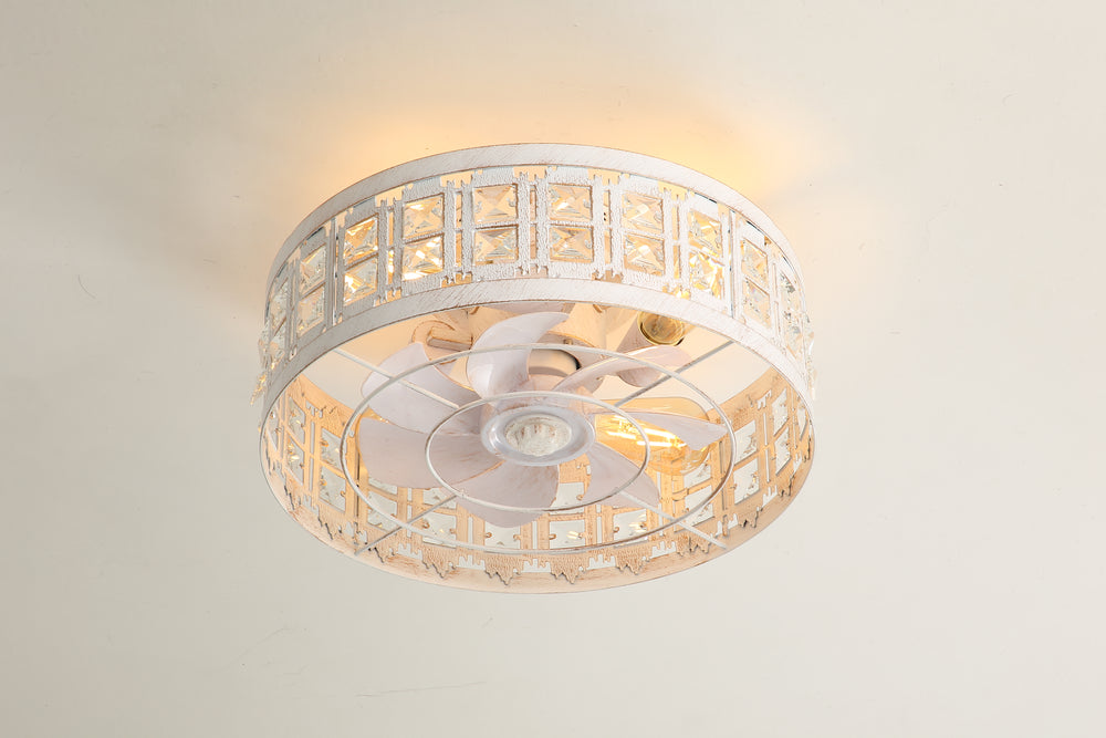 Auvara 16.5-Inch Small Caged Flush Mount Ceiling Fan With Light