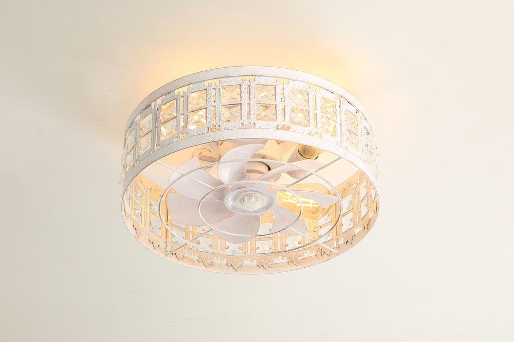 Auvara 16.5-Inch Small Caged Flush Mount Ceiling Fan With Light