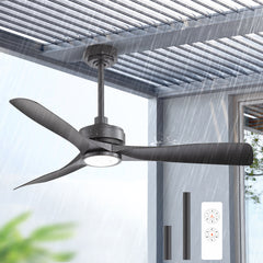 52-in 3-Blade Waterproof Outdoor Ceiling Fan with LED Light Remote,5" and 10" Downrod Included