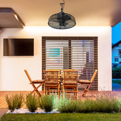 20-inch Black Outdoor Ceiling Fan without Light, IPX4 Waterproof Wet Rated Hanging Fan, Plug in Metal Caged Ceiling Fan with 3-Speed AC Motor for Gazebo Patio Porch Pergola