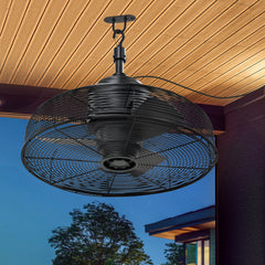 20-inch Black Outdoor Ceiling Fan without Light, IPX4 Waterproof Wet Rated Hanging Fan, Plug in Metal Caged Ceiling Fan with 3-Speed AC Motor for Gazebo Patio Porch Pergola
