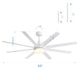 AeroSpan Lux 65-inch white 8-blade ceiling fan dimensions