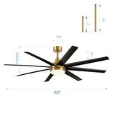 AeroSpan Lux 65-inch gold and black 8-blade ceiling fan dimensions