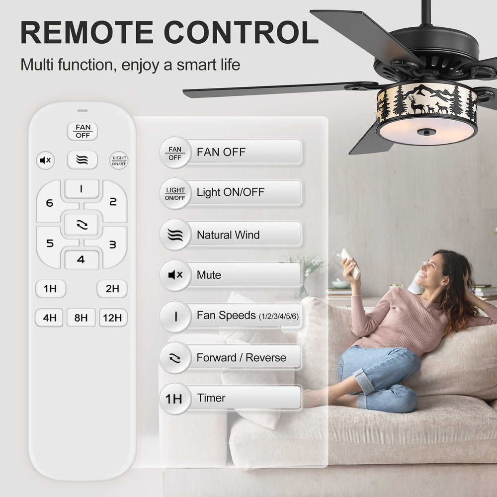 Cavora 52 Inch Black Ceiling Fan With Light & Remote