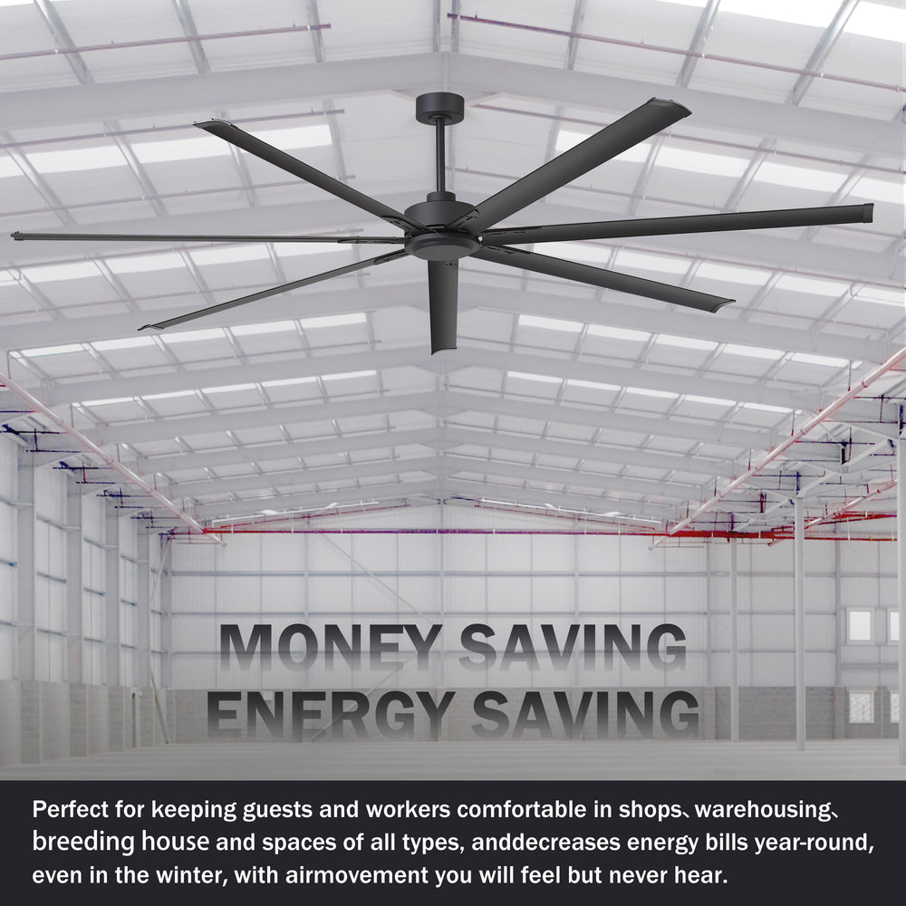 Large industrial ceiling fan in a warehouse