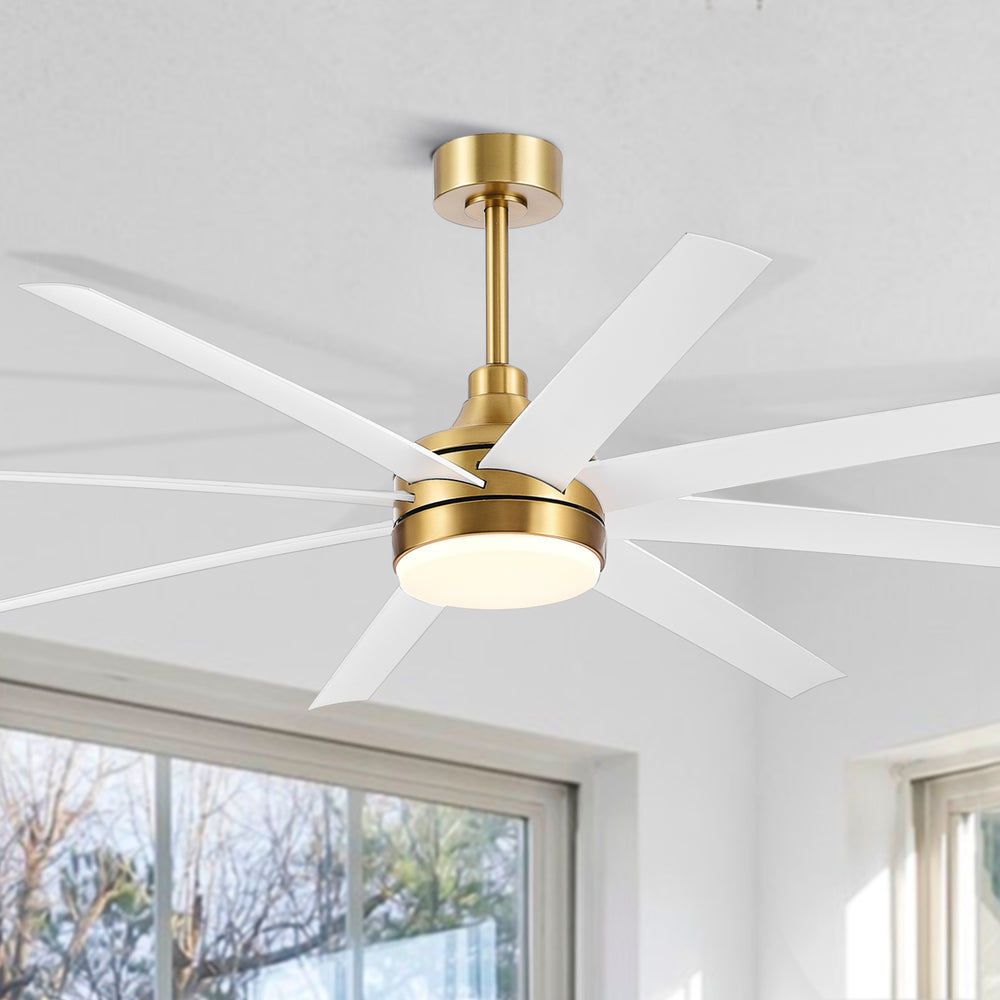 AeroSpan Lux 65-inch gold and white 8-blade ceiling fan with light