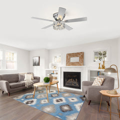 52-in 5-Blade Flush Crystal Ceiling Fan with Light Kit and Remote Control Included