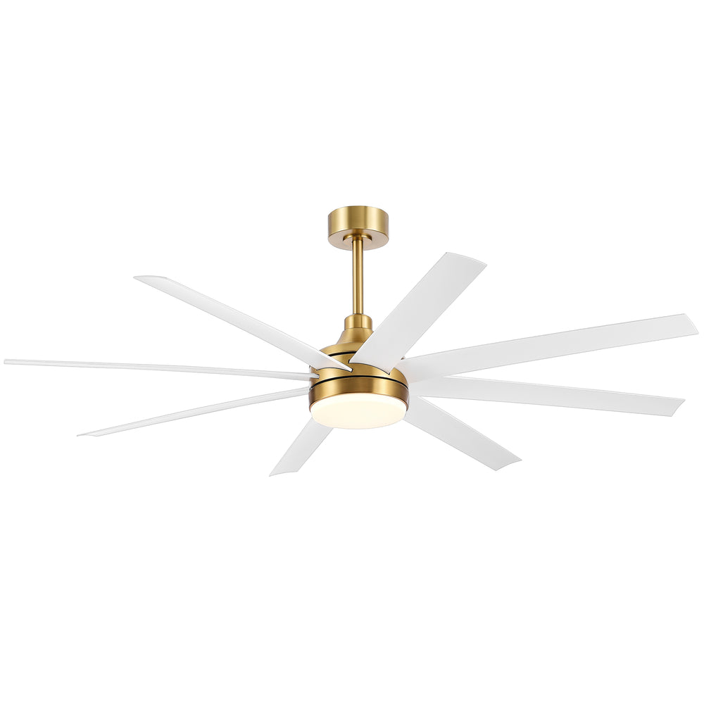 AeroSpan Lux 65-inch gold and white 8-blade ceiling fan with light