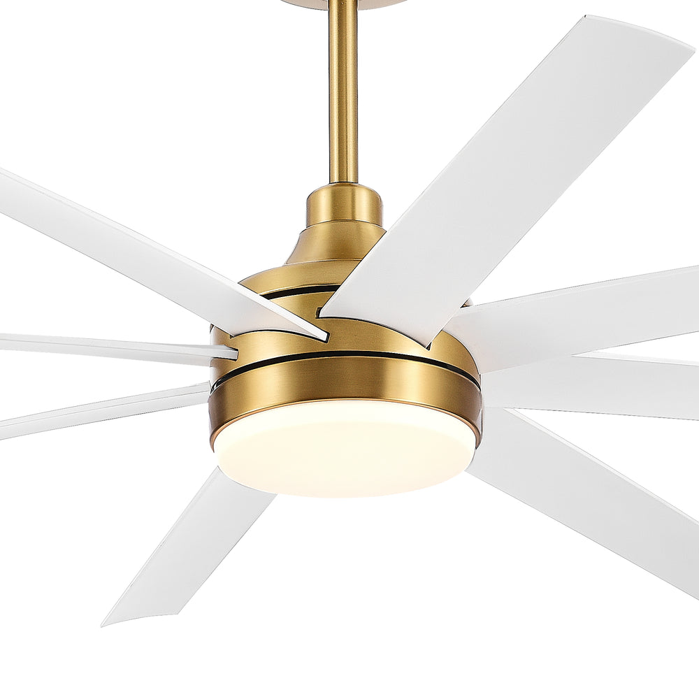 AeroSpan Lux 65-inch gold and white 8-blade ceiling fan with light