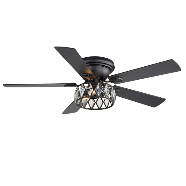 Solvian 52" Crystal Flush Mount Ceiling Fan With Light & Remote