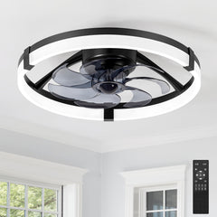 20 Inch Modern Flush Mount Ceiling Fan with Lights, Remote Control Low Profile Ceiling Fan for Bedroom, Quiet Reversible DC Motor, Dimmable LED