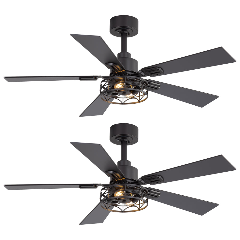 42-inch Ceiling Fan with Distressed White or Matte Black Finish, 5 Reversible Blades, Quiet DC Motor, Remote Control,6" Downrod