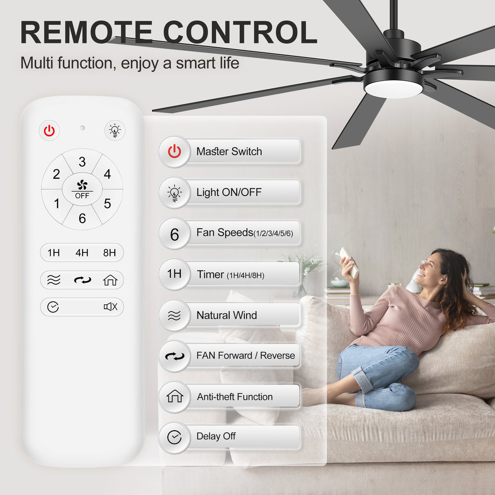 Breezary 72" 7-Blade Silent DC Motor Modern Ceiling Fan with 3-CCT LED Light - Black (3 Downrods Included)