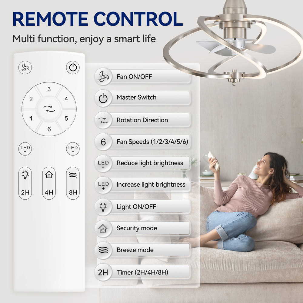 20-inch Modern 3-Blade Dimmable LED Ceiling Fan with Light Kit and Remote,6" downrod Included