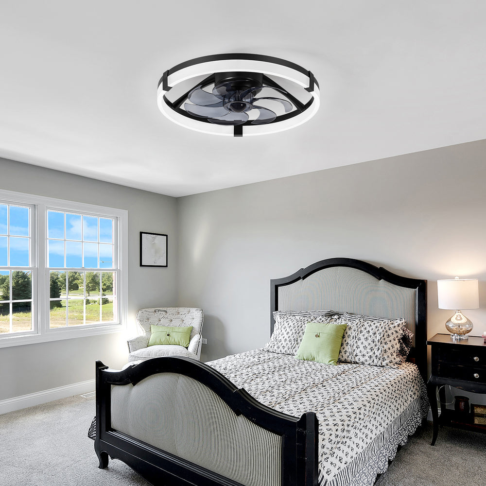 20 Inch Modern Flush Mount Ceiling Fan with Lights, Remote Control Low Profile Ceiling Fan for Bedroom, Quiet Reversible DC Motor, Dimmable LED