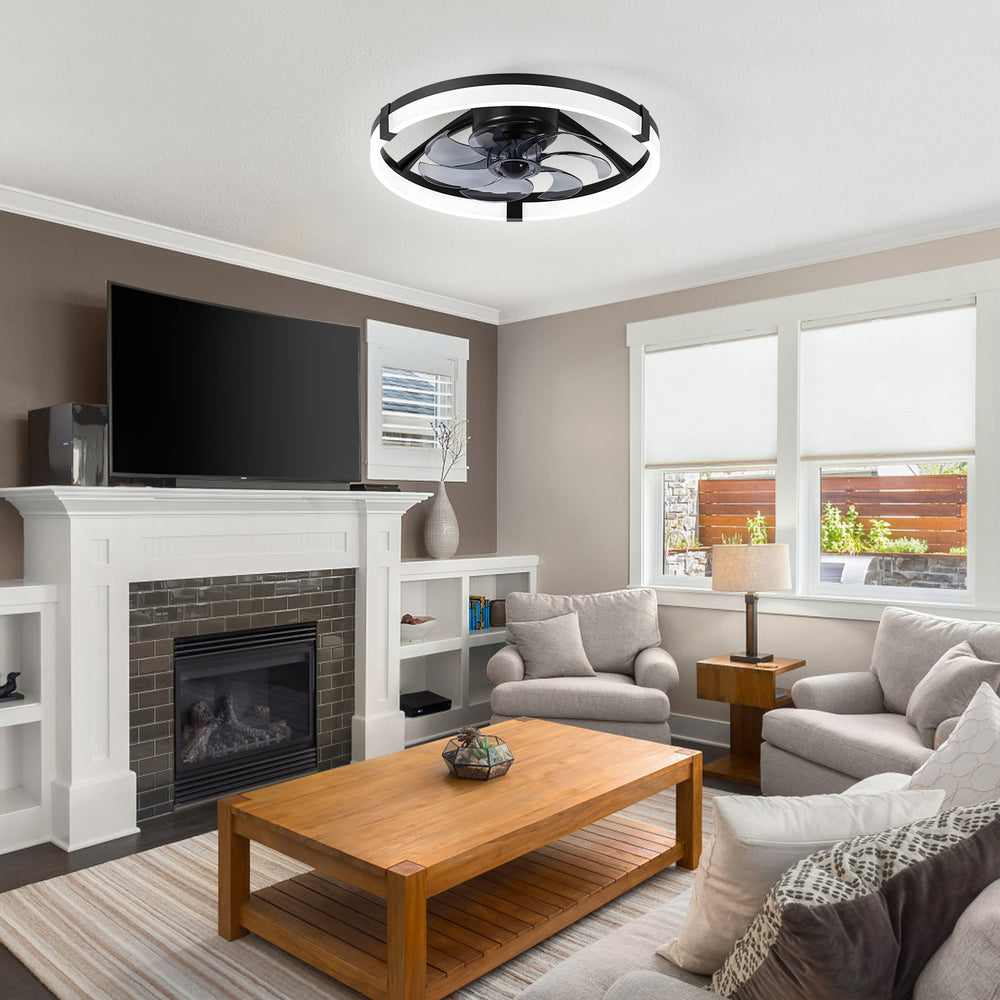 20 Inch Modern Flush Mount Ceiling Fan with Lights, Remote Control Low Profile Ceiling Fan for Bedroom, Quiet Reversible DC Motor, Dimmable LED