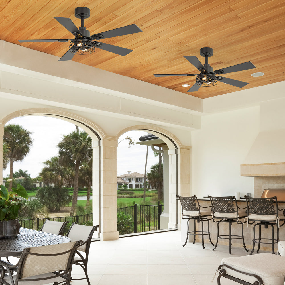 42-inch Ceiling Fan with Distressed White or Matte Black Finish, 5 Reversible Blades, Quiet DC Motor, Remote Control,6" Downrod
