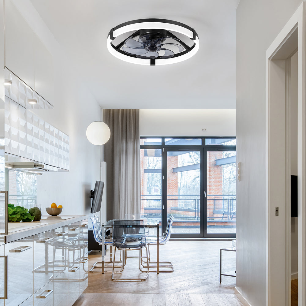 20 Inch Modern Flush Mount Ceiling Fan with Lights, Remote Control Low Profile Ceiling Fan for Bedroom, Quiet Reversible DC Motor, Dimmable LED