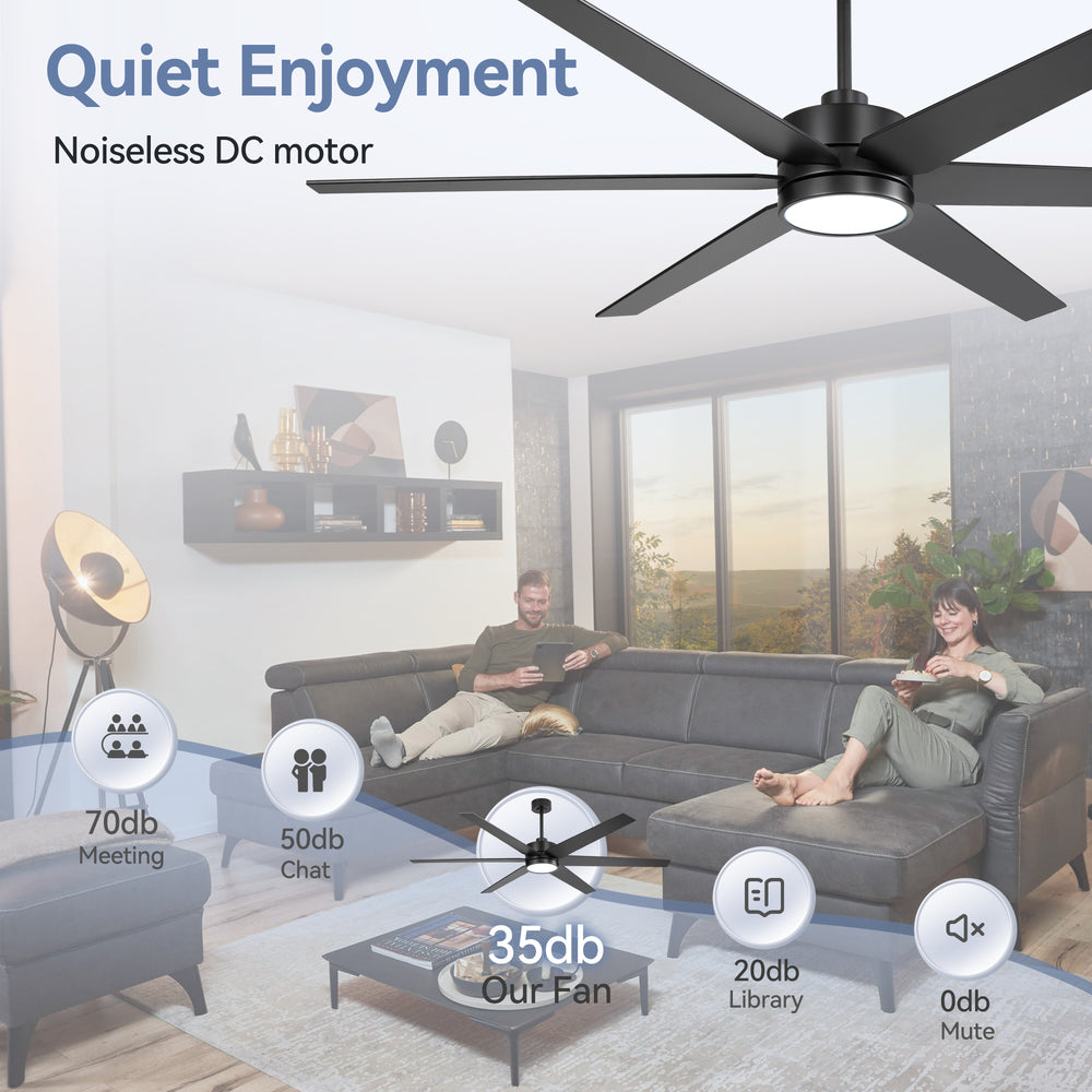 72-in 6-Blade  Integrated LED Ceiling Fan with Light Remote,7" and 12" Downrod Included