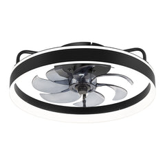 20 inch Black Caged Ceiling Fans with Lights, Low Profile Flush Mount Enclosed Ceiling Fan Remote Control, Reversible DC Motor, Modern Bladeless Ceiling Fan with Led Light for Bedroom