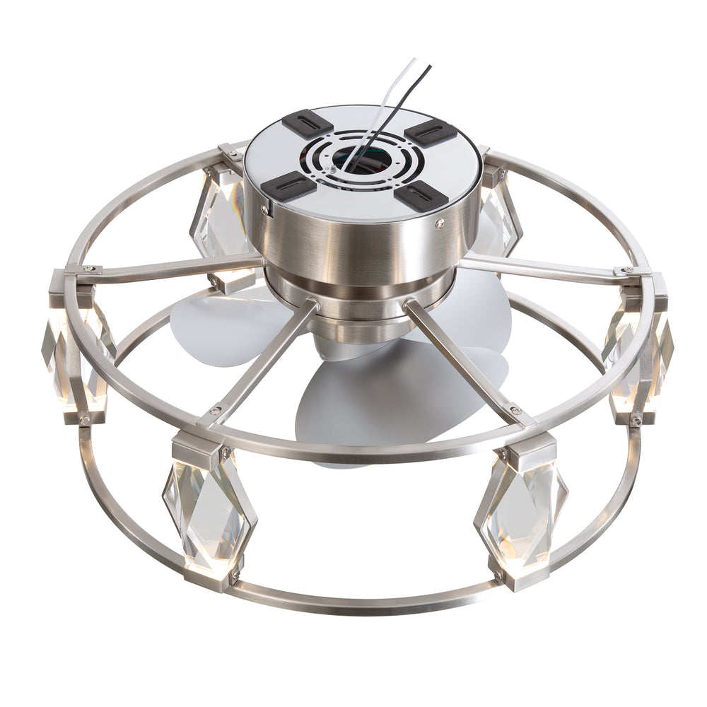 20.8-inch Flush Mount Crystal Ceiling Fan with Dimmable LED Light and Remote(3-Blade)