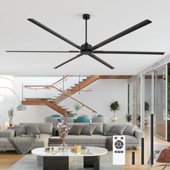 Oversized 120-inch Industrial Ceiling Fan with Remote, No Light with 6 Aluminum Blades-6in,12in and 24in Downrods Included