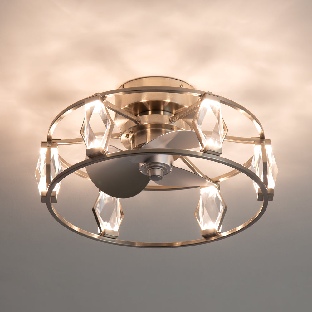 20.8-inch Flush Mount Crystal Ceiling Fan with Dimmable LED Light and Remote(3-Blade)