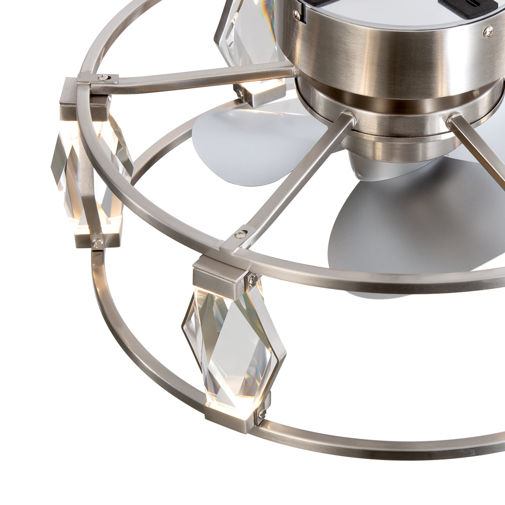 20.8-inch Flush Mount Crystal Ceiling Fan with Dimmable LED Light and Remote(3-Blade)