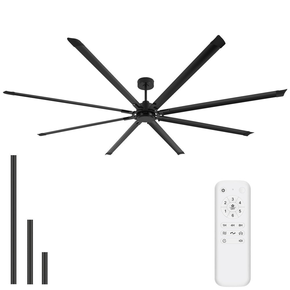 120 Inch Large Industrial Ceiling Fan with 8 Aluminum Blades No Light, Quiet Reversible DC Motor, 6 Speeds, Remote Control, Black, Warehouse Garage Commercial Ceiling Fan