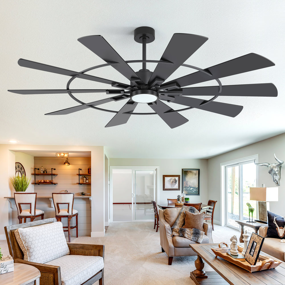 62/72 Inch Modern Ceiling Fan with LED Light and Remote, Dual Finish Blades, Ultra Quiet DC Motor, 6-Speed Ceiling Fan for Large Rooms