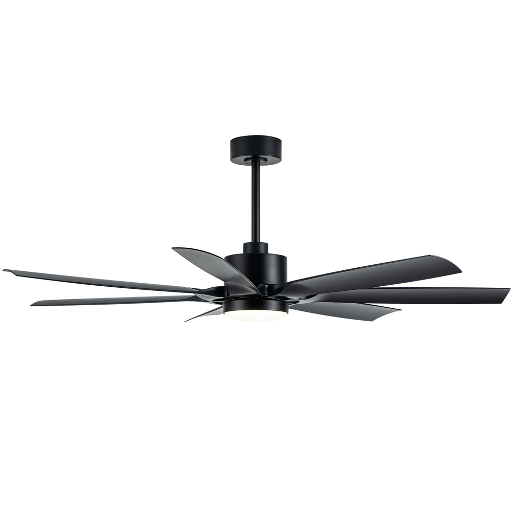 60-inch Modern Matte Black 7-Blade Ceiling Fan with 18W LED Light, 6-Speed DC Motor,Remote,3 Color Temps and Dual Downrods (6" & 12")