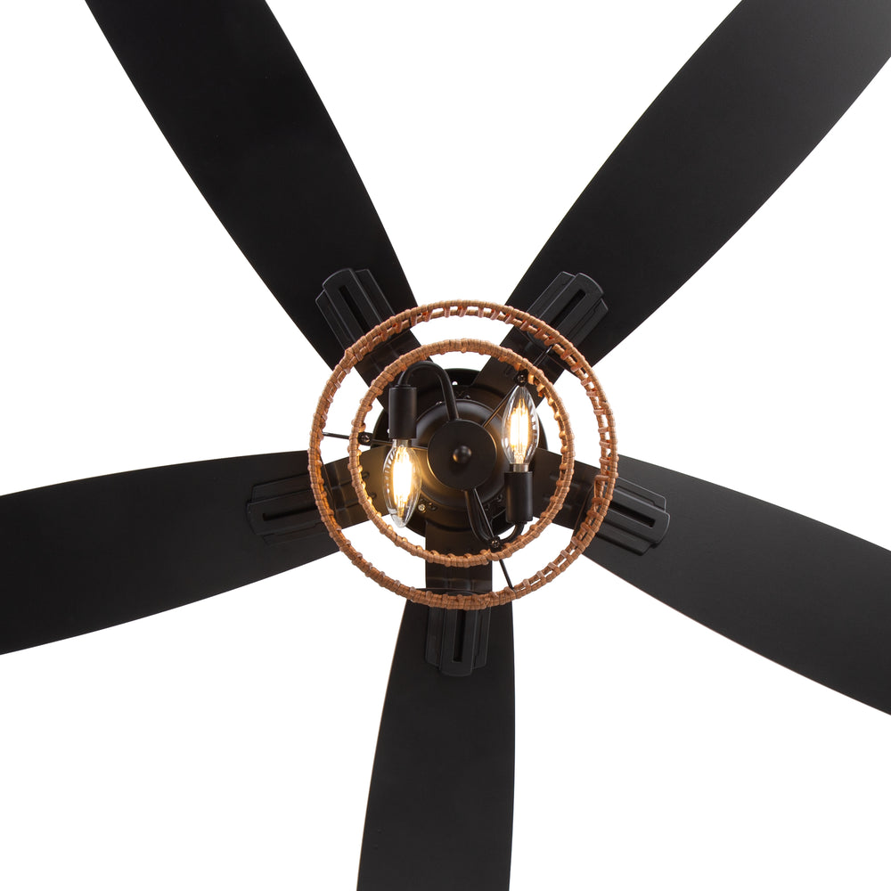 52-inch Farmhouse Ceiling Fan with Light, 5 Dual-Finish Reversible Plywood Blades, Quiet Energy-Saving DC Motor, E12 Bulb Base, 6-Speed Remote Control with Timer, Forward/Reverse Rotation, and 6" Downrod Included