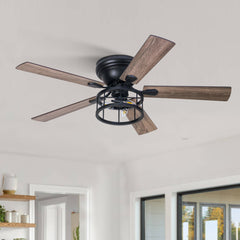 52 Inch 5-Blade Flush Ceiling fan with Light Kit and Remote Control Included