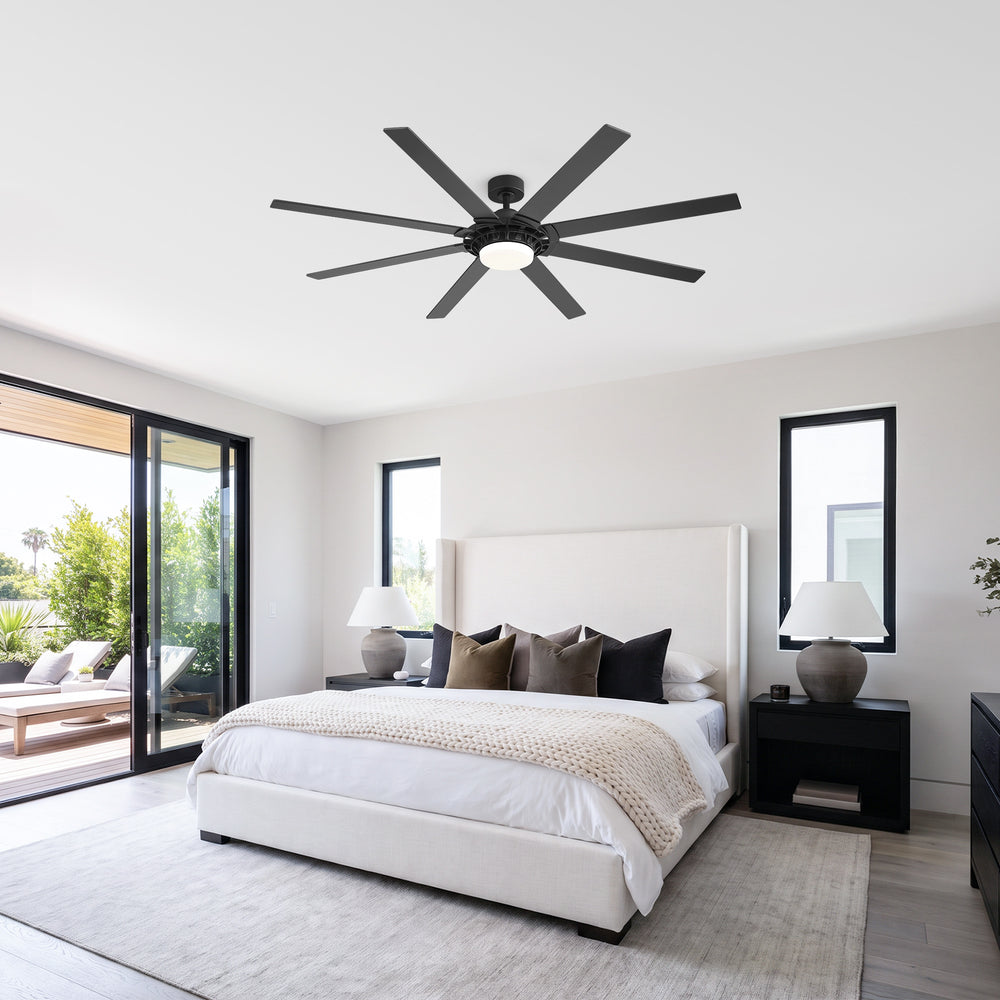 72-Inch 8-Blade Black Ceiling Fan with Light & Remote