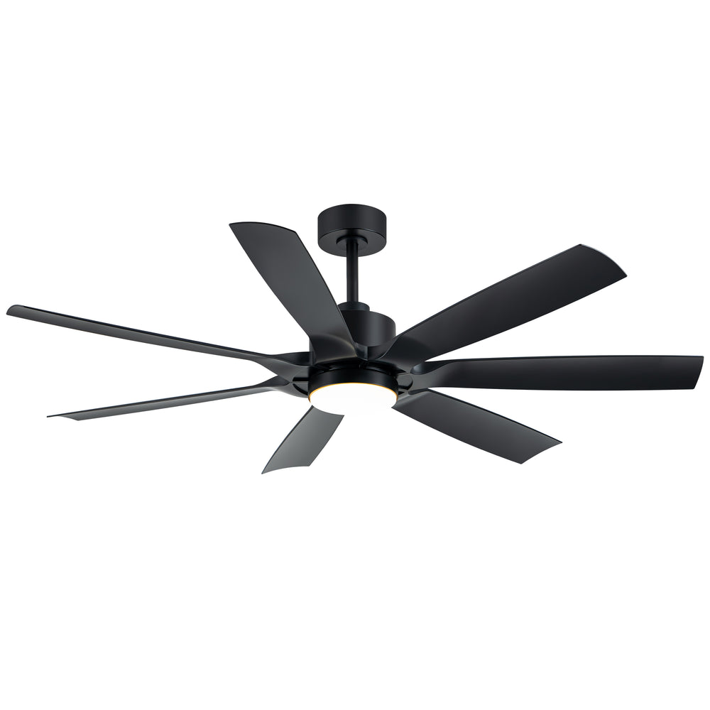 60-inch Modern Matte Black 7-Blade Ceiling Fan with 18W LED Light, 6-Speed DC Motor,Remote,3 Color Temps and Dual Downrods (6" & 12")