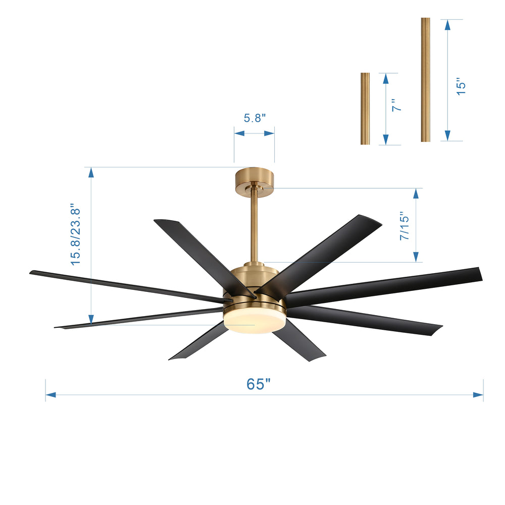 Annette 65 in. Integrated LED Indoor Gold Black-Blade Ceiling Fans with Light and Remote Control