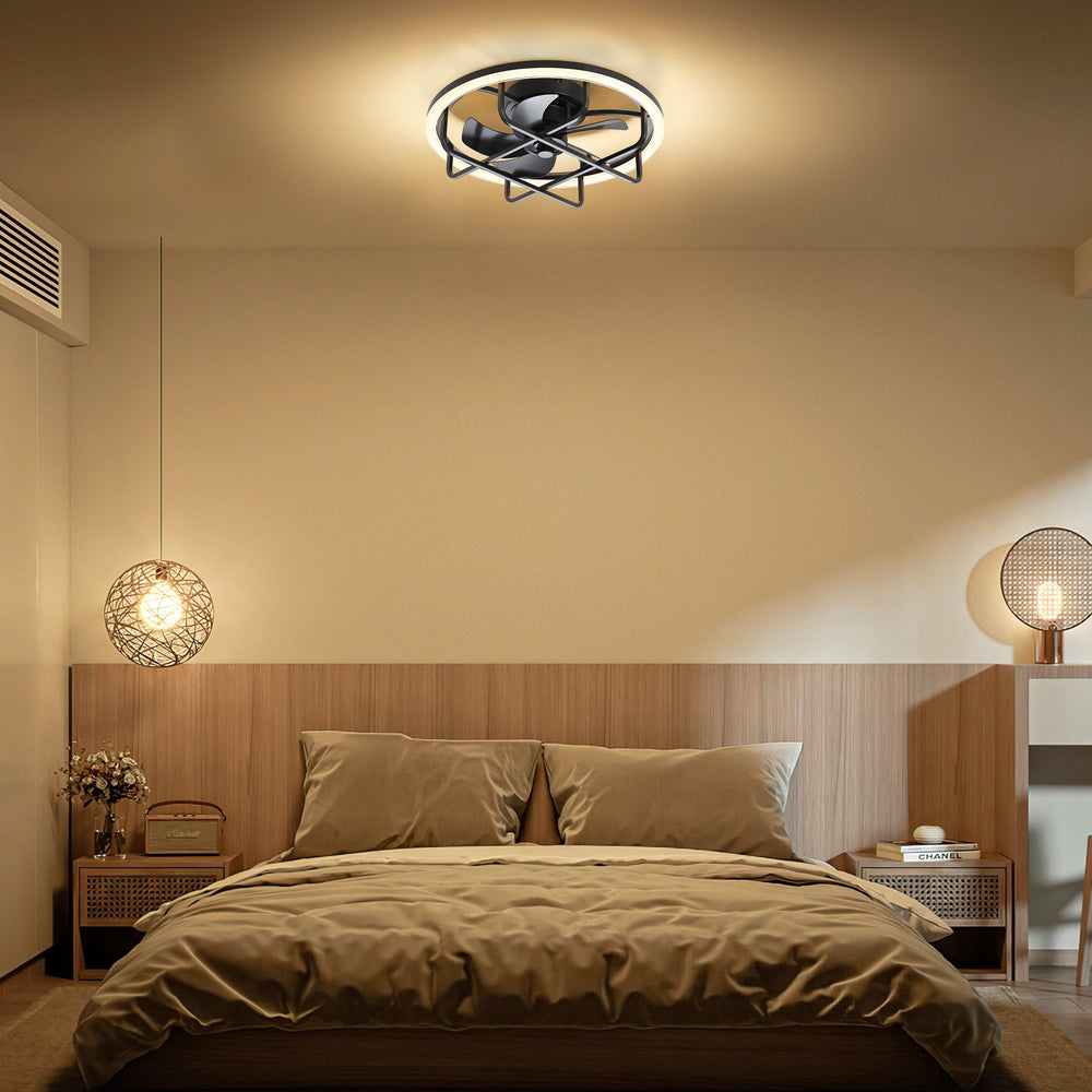 20-Inch Ceiling Fan with Light, Low Profile Flush Mount or Downrod, DC Motor, 6 Speeds, RGB & 3CCT Dimmable LED, Remote Control, Matte Black