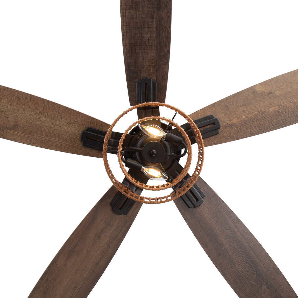 52-inch Farmhouse Ceiling Fan with Light, 5 Dual-Finish Reversible Plywood Blades, Quiet Energy-Saving DC Motor, E12 Bulb Base, 6-Speed Remote Control with Timer, Forward/Reverse Rotation, and 6" Downrod Included