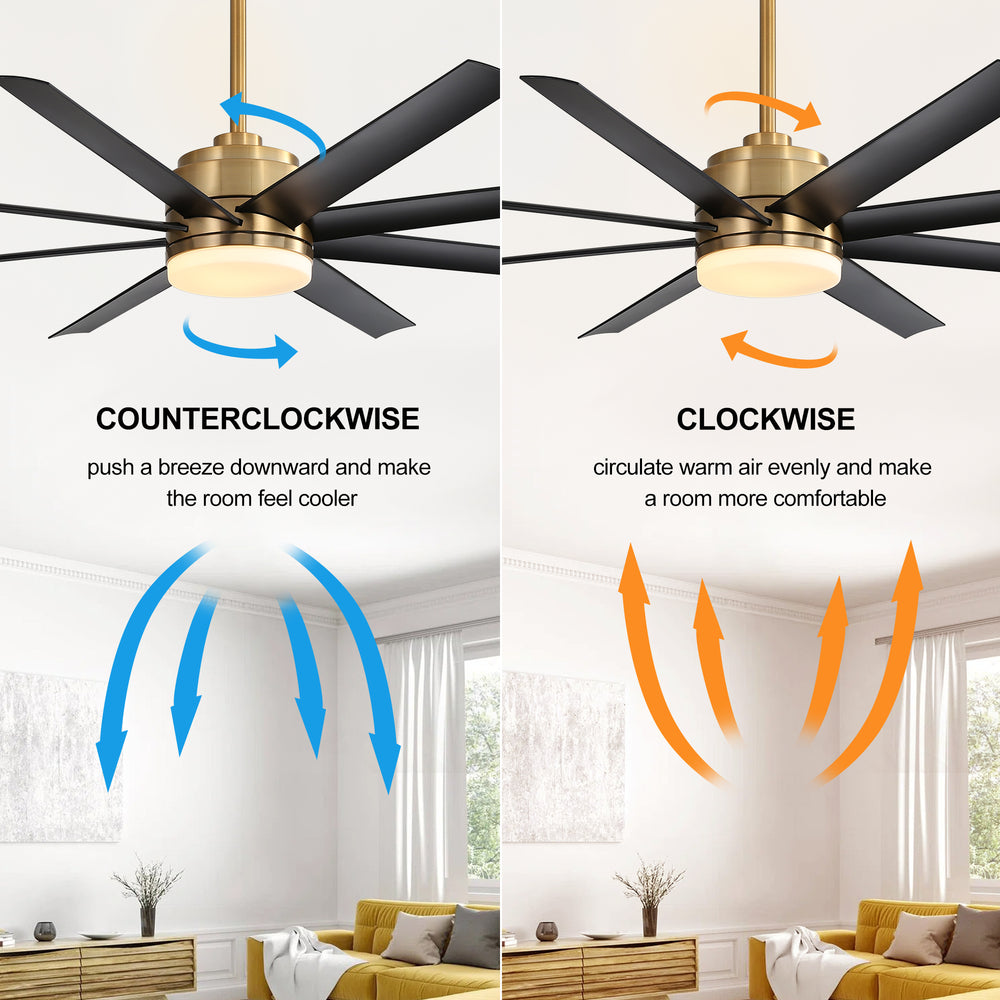 Annette 65 in. Integrated LED Indoor Gold Black-Blade Ceiling Fans with Light and Remote Control