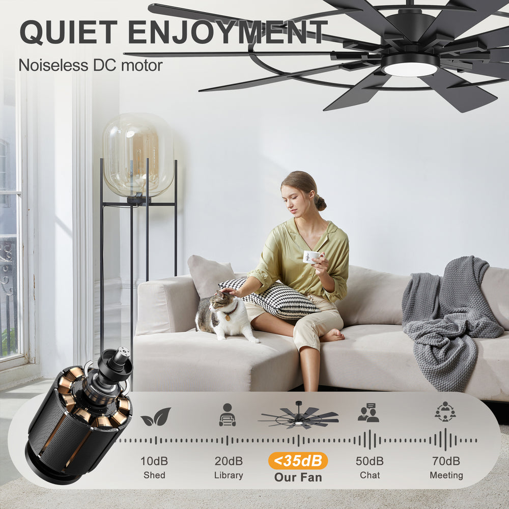 62/72 Inch Modern Ceiling Fan with LED Light and Remote, Dual Finish Blades, Ultra Quiet DC Motor, 6-Speed Ceiling Fan for Large Rooms