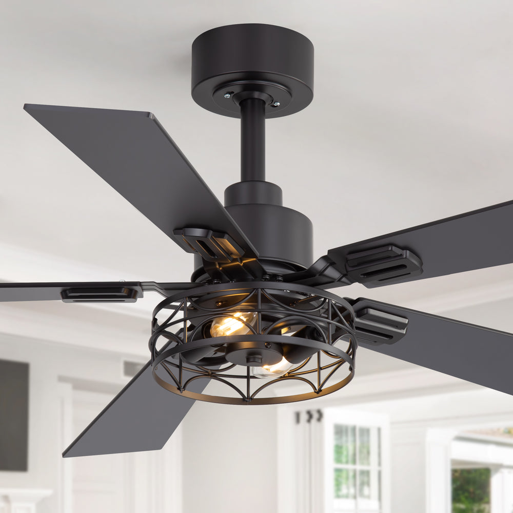 42-inch Ceiling Fan with Distressed White or Matte Black Finish, 5 Reversible Blades, Quiet DC Motor, Remote Control,6" Downrod