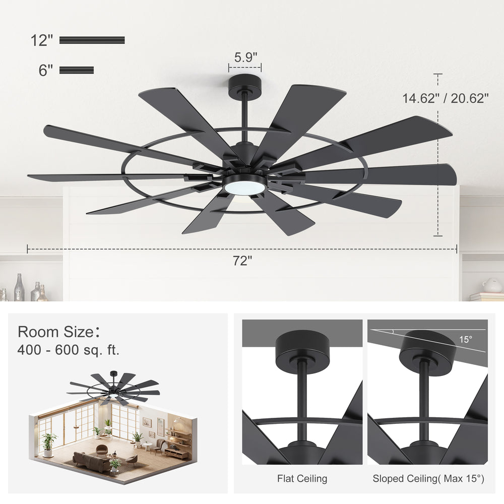 62/72 Inch Modern Ceiling Fan with LED Light and Remote, Dual Finish Blades, Ultra Quiet DC Motor, 6-Speed Ceiling Fan for Large Rooms
