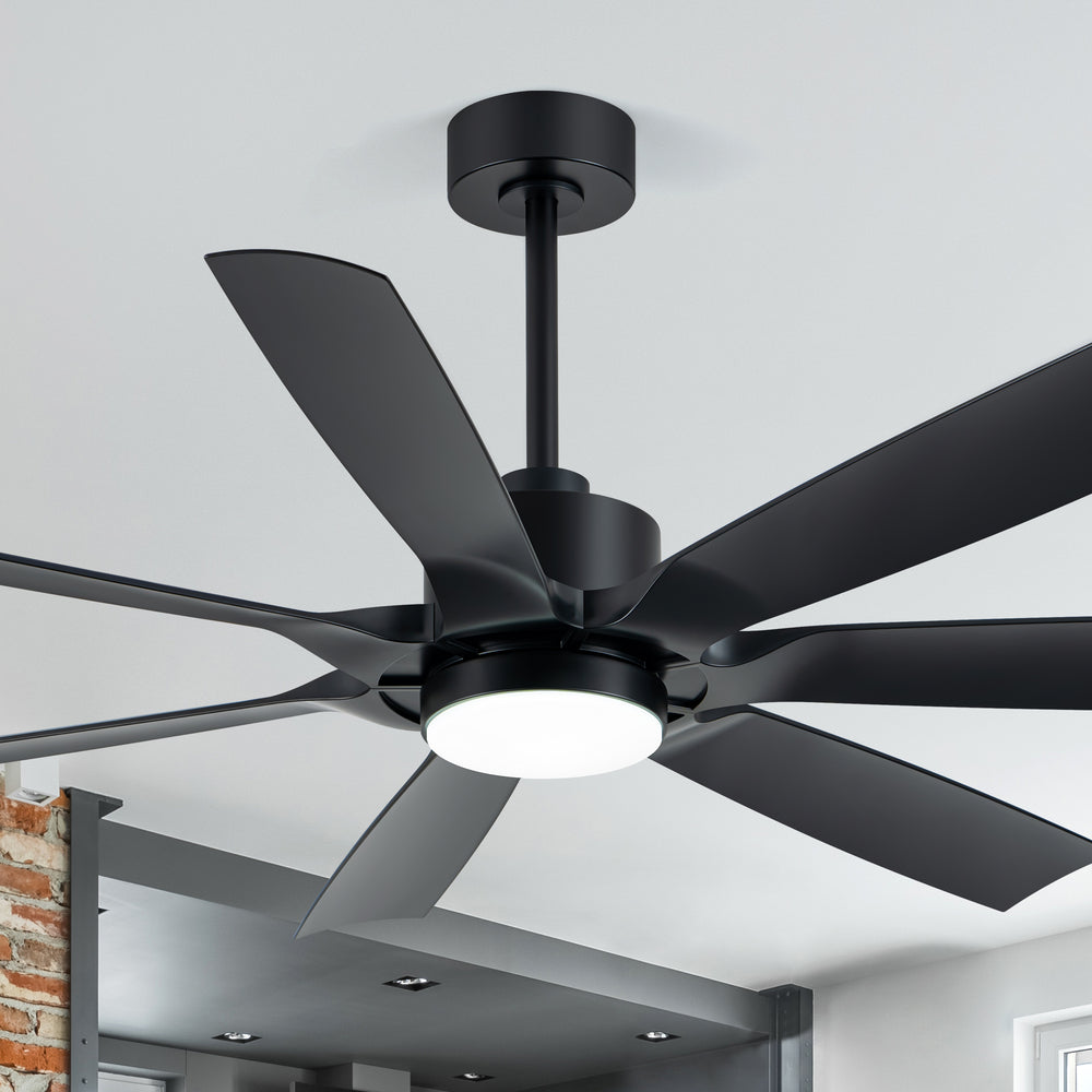 60-inch Modern Matte Black 7-Blade Ceiling Fan with 18W LED Light, 6-Speed DC Motor,Remote,3 Color Temps and Dual Downrods (6" & 12")