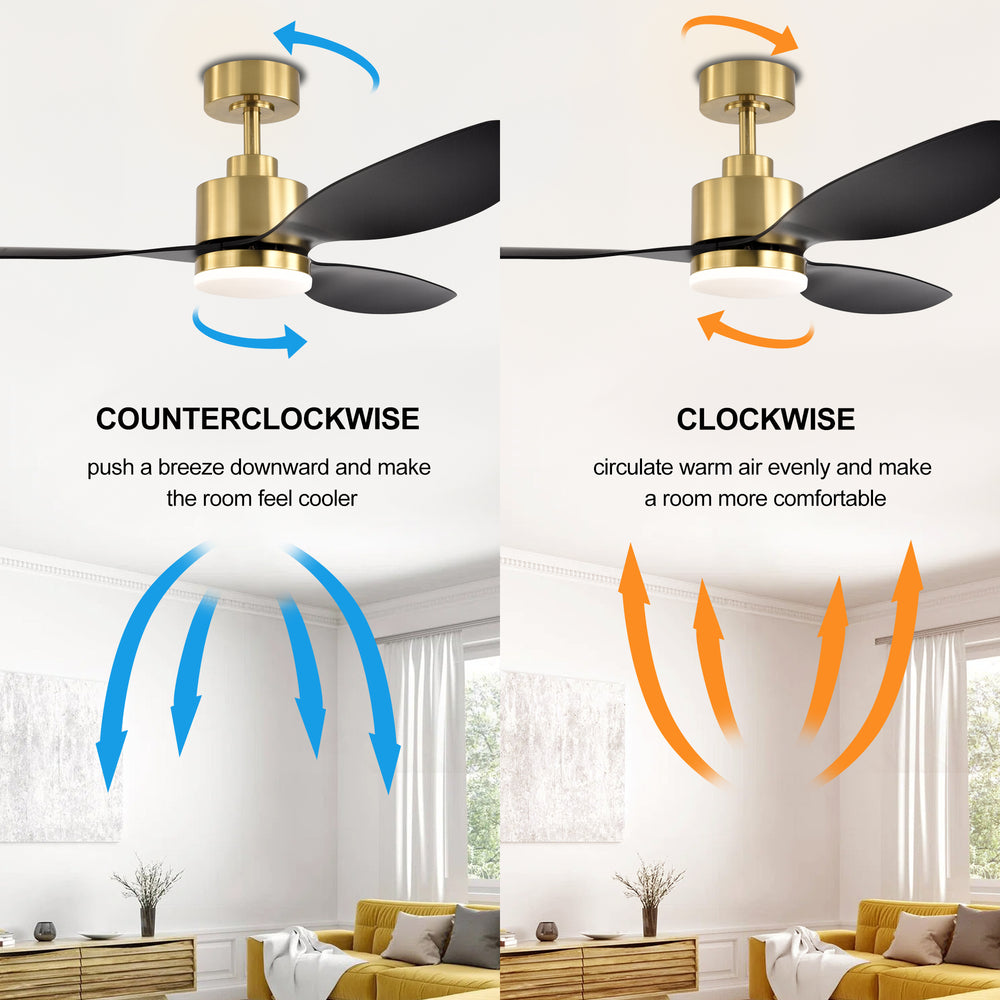 52-Inch Modern Ceiling Fan with Light, 3 ABS Blades, 18W LED with 3 Color Temperatures, Remote Control with 6 Speeds, Reverse Function, Timer, Quiet DC Motor, Includes 5" & 10" Downrods, Ideal for Dining, Bedroom, and Living Room