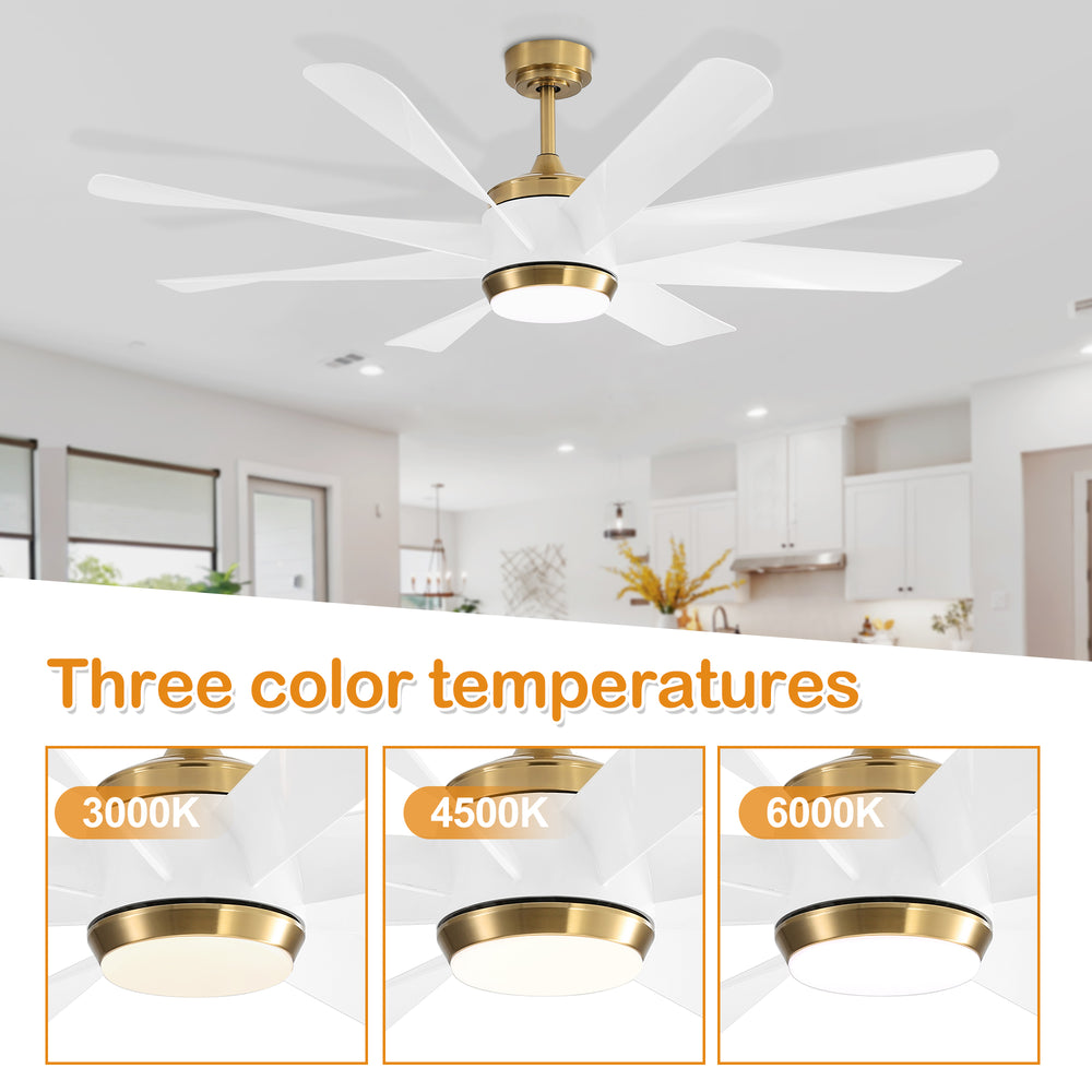Alsatia 60-in Gold Indoor LED Ceiling Fan with Light Remote (8-Blade)