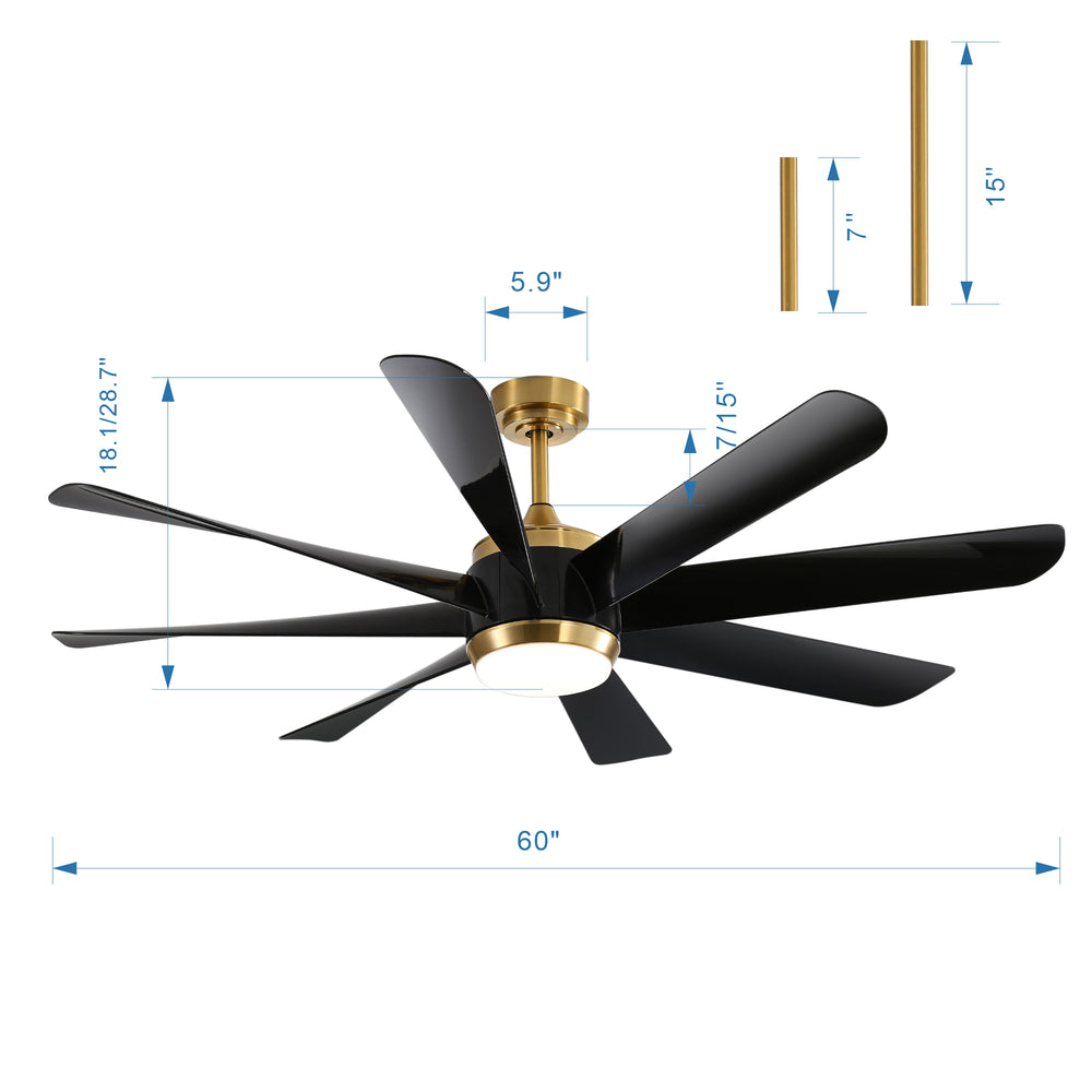 Alsatia 60-in Gold Indoor LED Ceiling Fan with Light Remote (8-Blade)