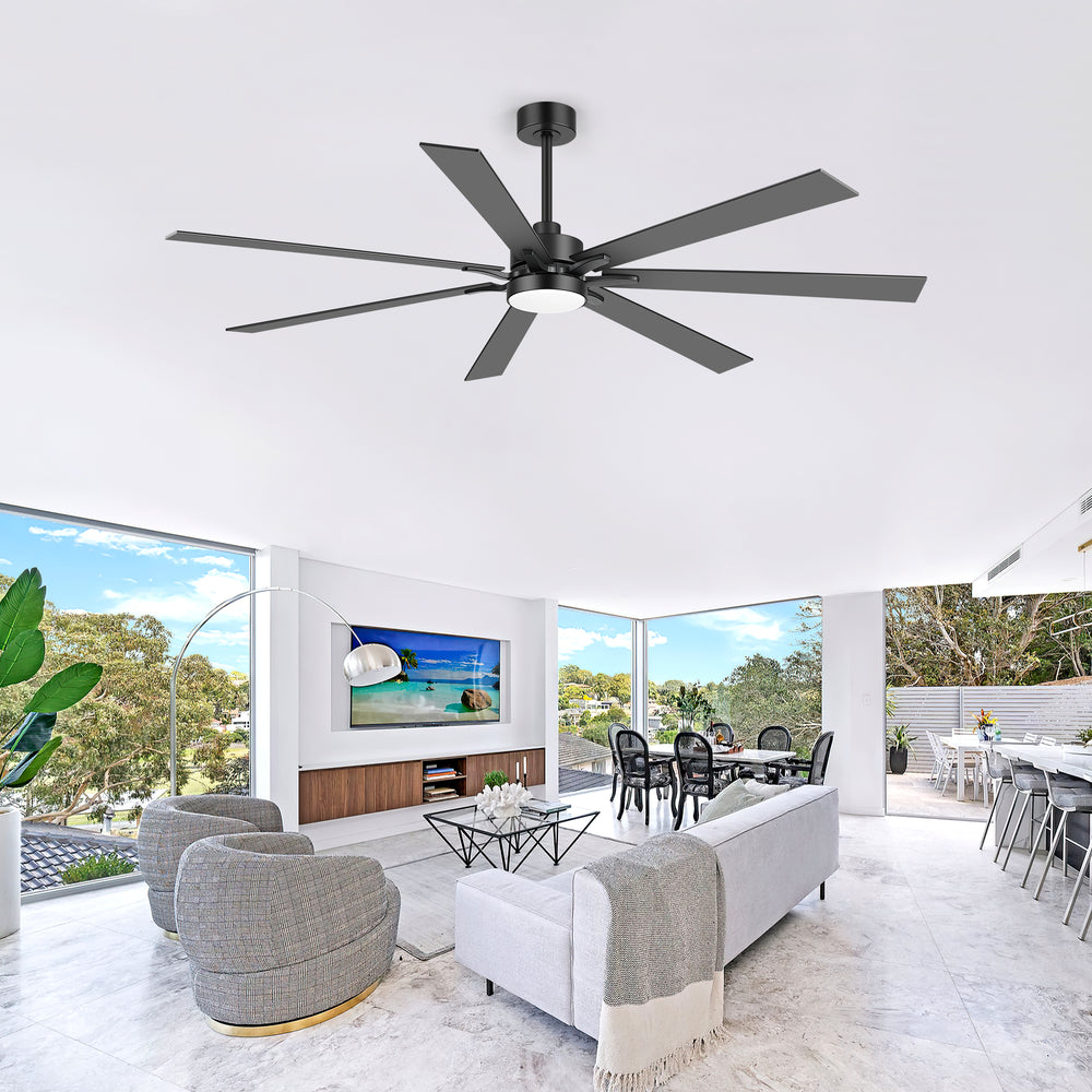 Breezary 72" 7-Blade Silent DC Motor Modern Ceiling Fan with 3-CCT LED Light - Black (3 Downrods Included)