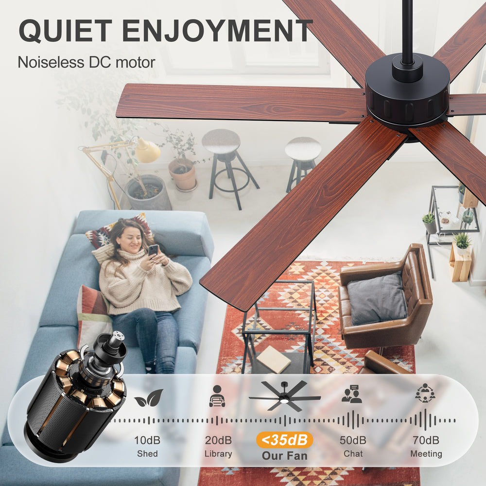 Modern 60" Ceiling Fan with LED Light, Remote Control, Quiet DC Motor, 6-Speed Reversible Fan, Dimmable Lighting, Timer for Bedroom