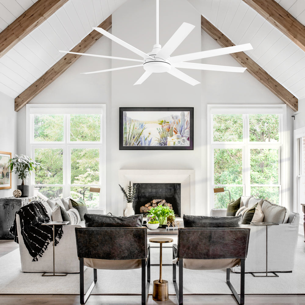 65-Inch Industrial Ceiling Fan, No Light with Remote, 8 ABS Blades, Quiet Reversible DC Motor, 6-Speed, Timer Function