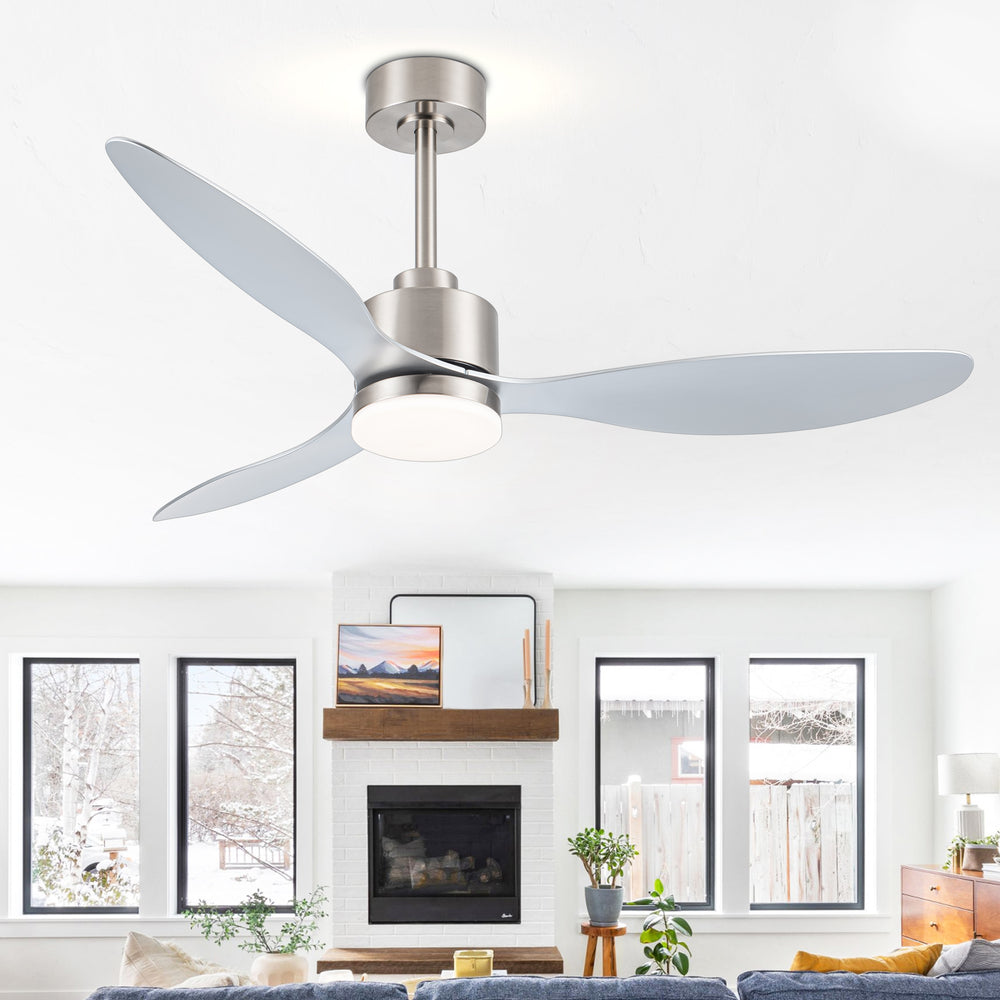 52-Inch Modern Ceiling Fan with Light, 3 ABS Blades, 18W LED with 3 Color Temperatures, Remote Control with 6 Speeds, Reverse Function, Timer, Quiet DC Motor, Includes 5" & 10" Downrods, Ideal for Dining, Bedroom, and Living Room